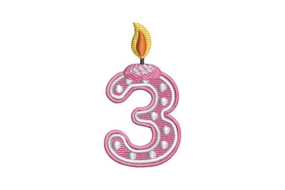 Birthday Candle Number 3: A Charming Embroidery Design