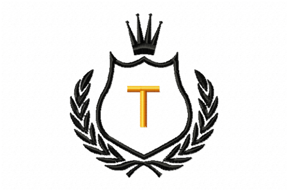 Elegant Royal Crest Letter T Embroidery Design