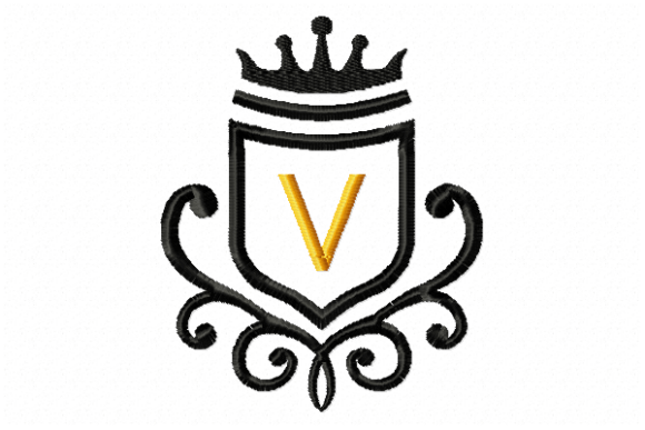 Elegant Vintage Royal Letter V Embroidery Design