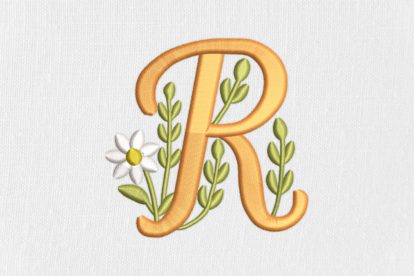 Feathered and Leafy R: A Unique Embroidery Design