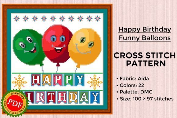 Funny Birthday Balloons: A Festive Cross Stitch Pattern